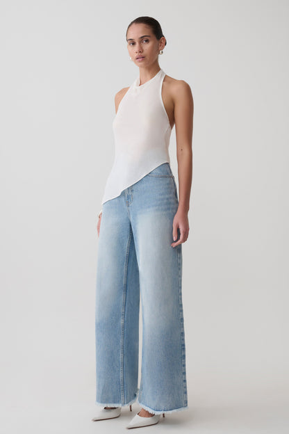 Clea Relaxed Sheer Halter Top - Ivory