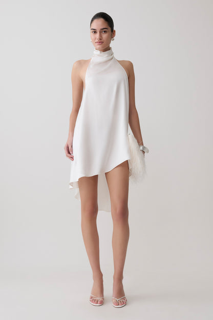 Sydney Asymmetrical Satin Halter Mini Dress - Ivory