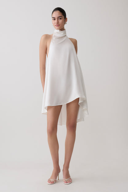 Sydney Asymmetrical Satin Halter Mini Dress - Ivory
