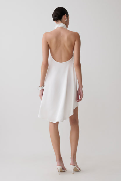 Sydney Asymmetrical Satin Halter Mini Dress - Ivory