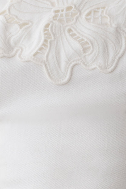 Tillie Flower Embroidery Strapless Denim Top - White