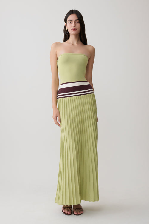 Solaris Strapless Contrast Knit Maxi Dress - Light Olive