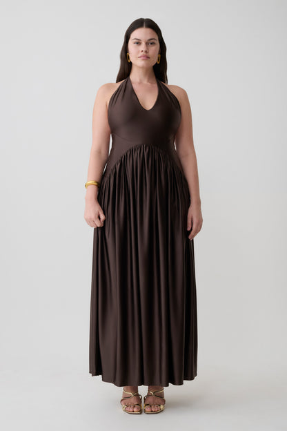 Cypress Halter Maxi Dress - Chocolate