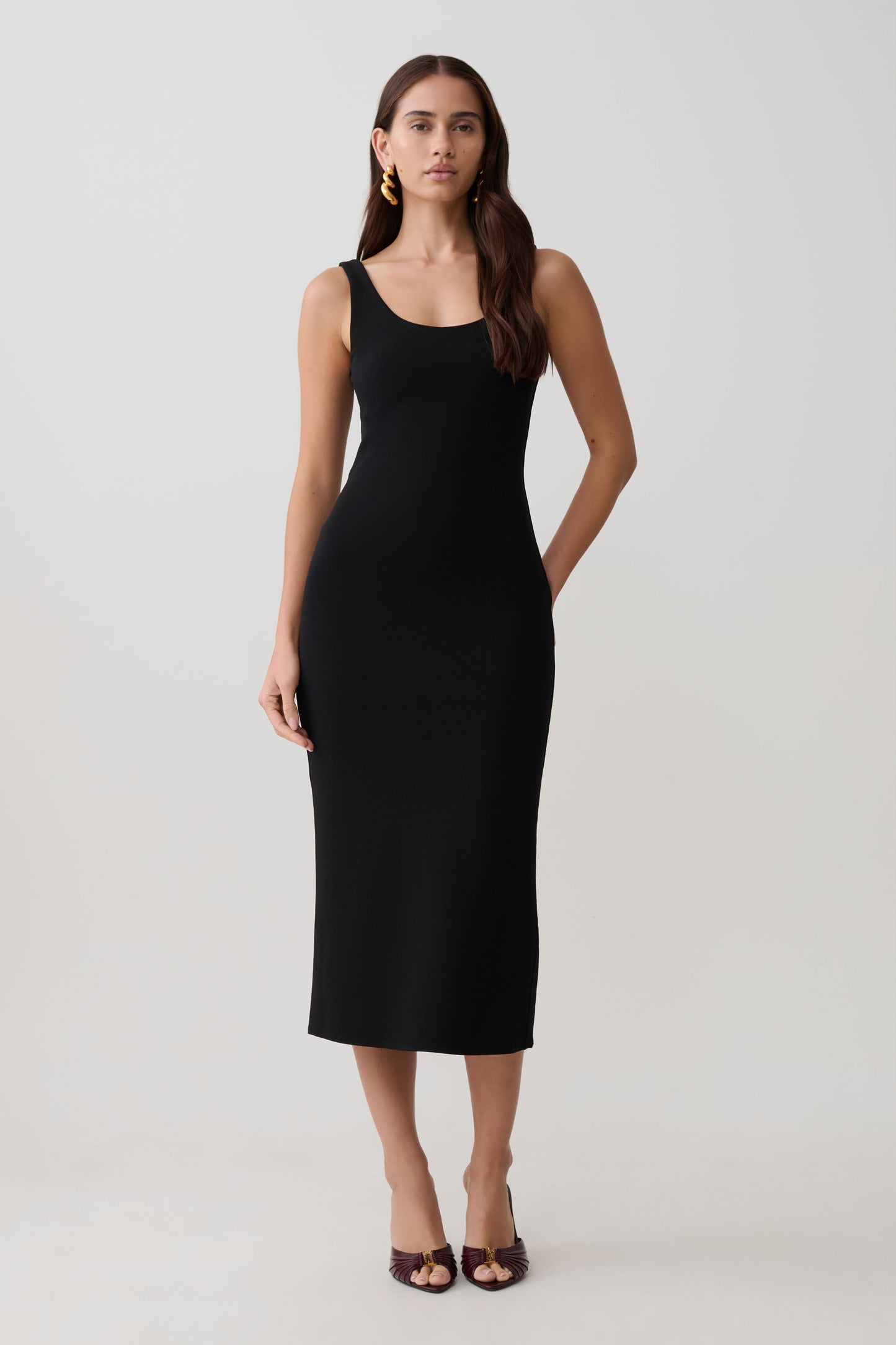 Allyra Scoop Stretch Crepe Midi Dress - Black