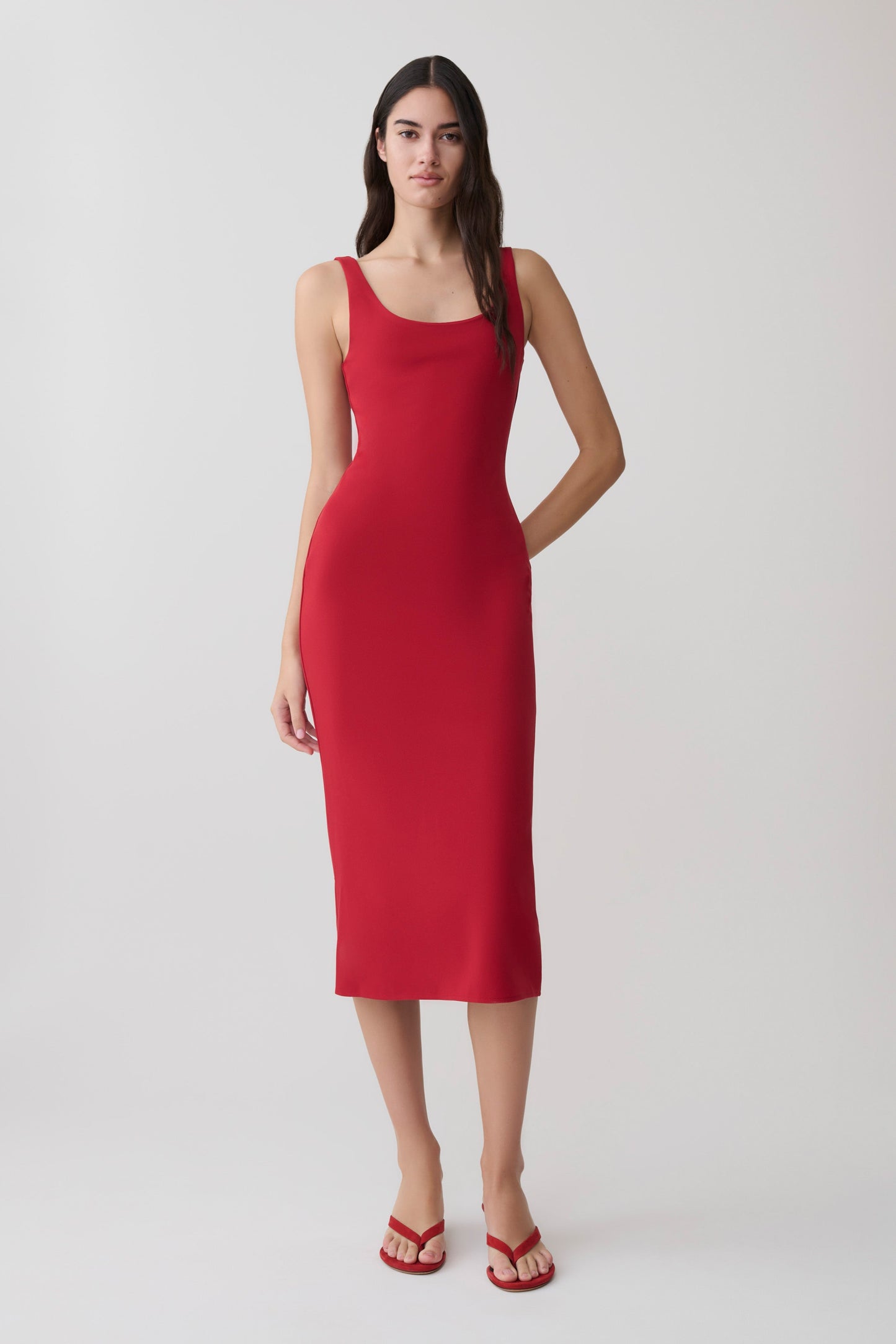 Allyra Scoop Stretch Crepe Midi Dress - Red