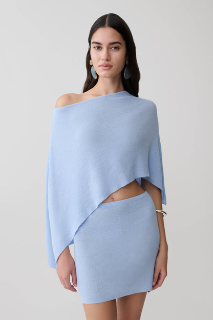 Loura One Shoulder Knit Cape Top - Cornflower Blue