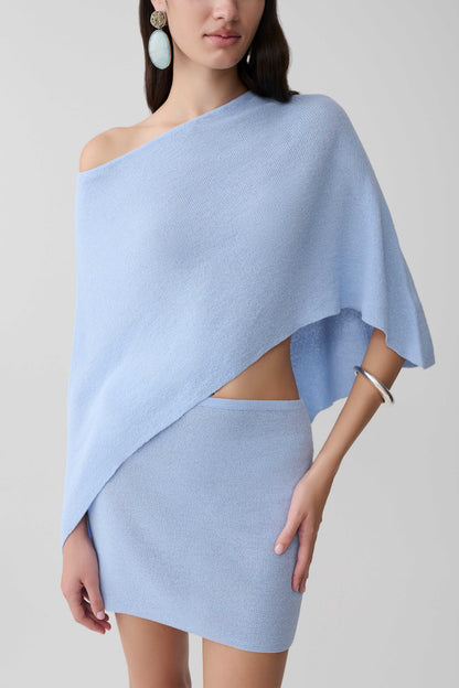 Loura One Shoulder Knit Cape Top - Cornflower Blue