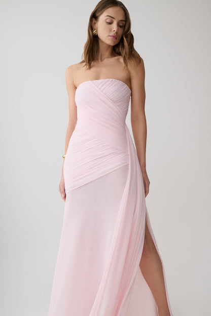 Monet Strapless Ruched Mesh Maxi Dress - Ballet Pink
