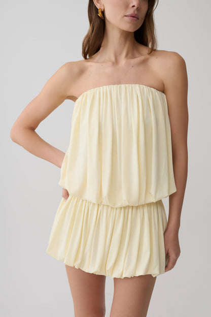 Safiya Strapless Gathered Bubble Mini Dress - Lemon
