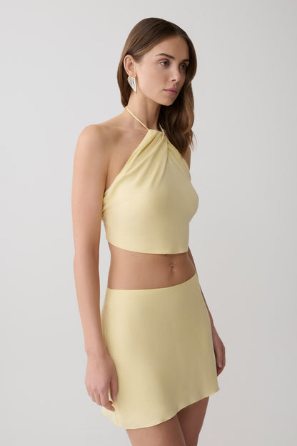 Juliana Cupro Halter Sleeveless Top - Butter