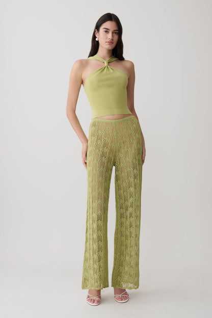 Angelika Twist Front Knit Top - Light Olive