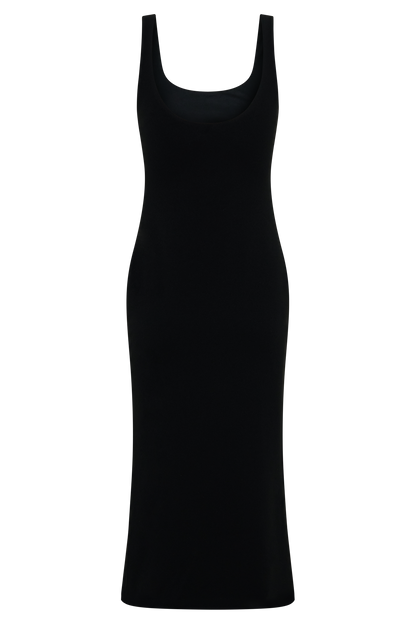 Allyra Scoop Stretch Crepe Midi Dress - Black