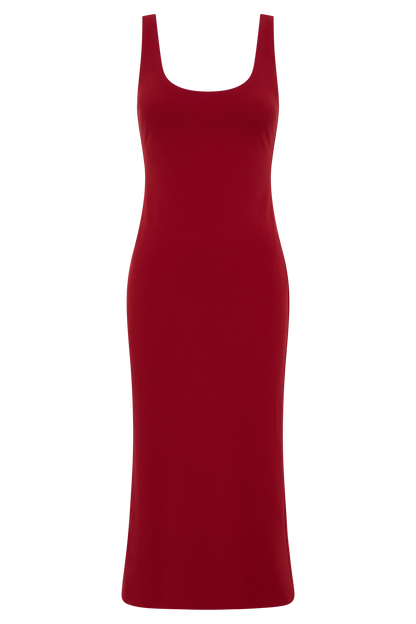 Allyra Scoop Stretch Crepe Midi Dress - Red