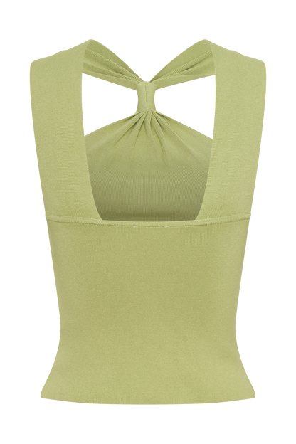 Angelika Twist Front Knit Top - Light Olive