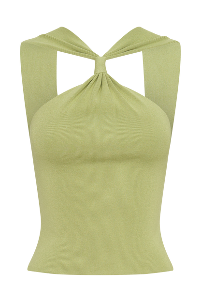 Angelika Twist Front Knit Top - Light Olive