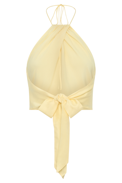 Juliana Cupro Halter Sleeveless Top - Butter