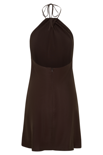 Maggie Cupro Halter Mini Dress - Dark Chocolate