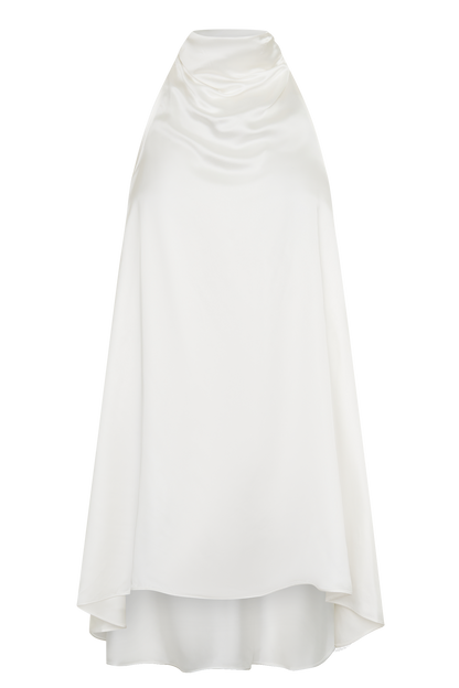 Sydney Asymmetrical Satin Halter Mini Dress - Ivory