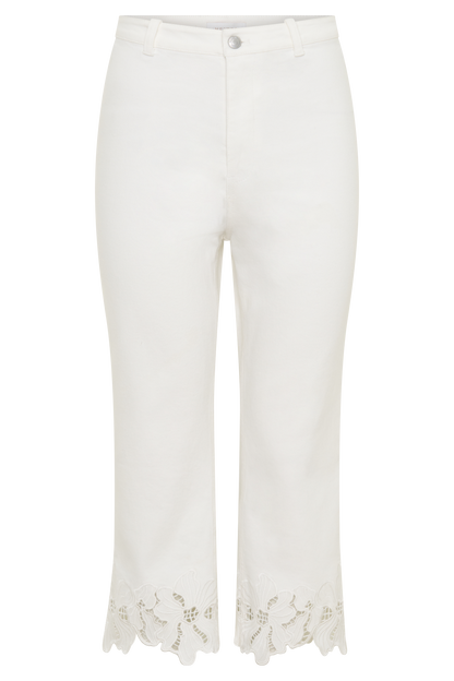Tillie Flower Embroidery Denim Capris - White