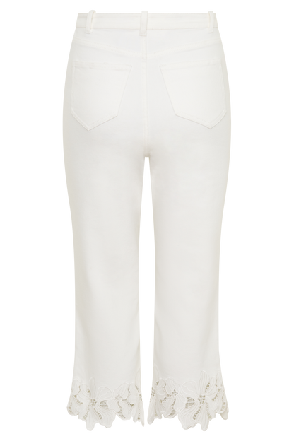 Tillie Flower Embroidery Denim Capris - White