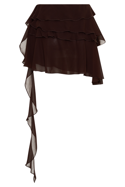 Nora Chiffon Layered Mini Skirt - Cacao Brown