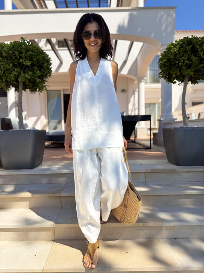 Lauren Racer Back Pure Linen Top - Rovela