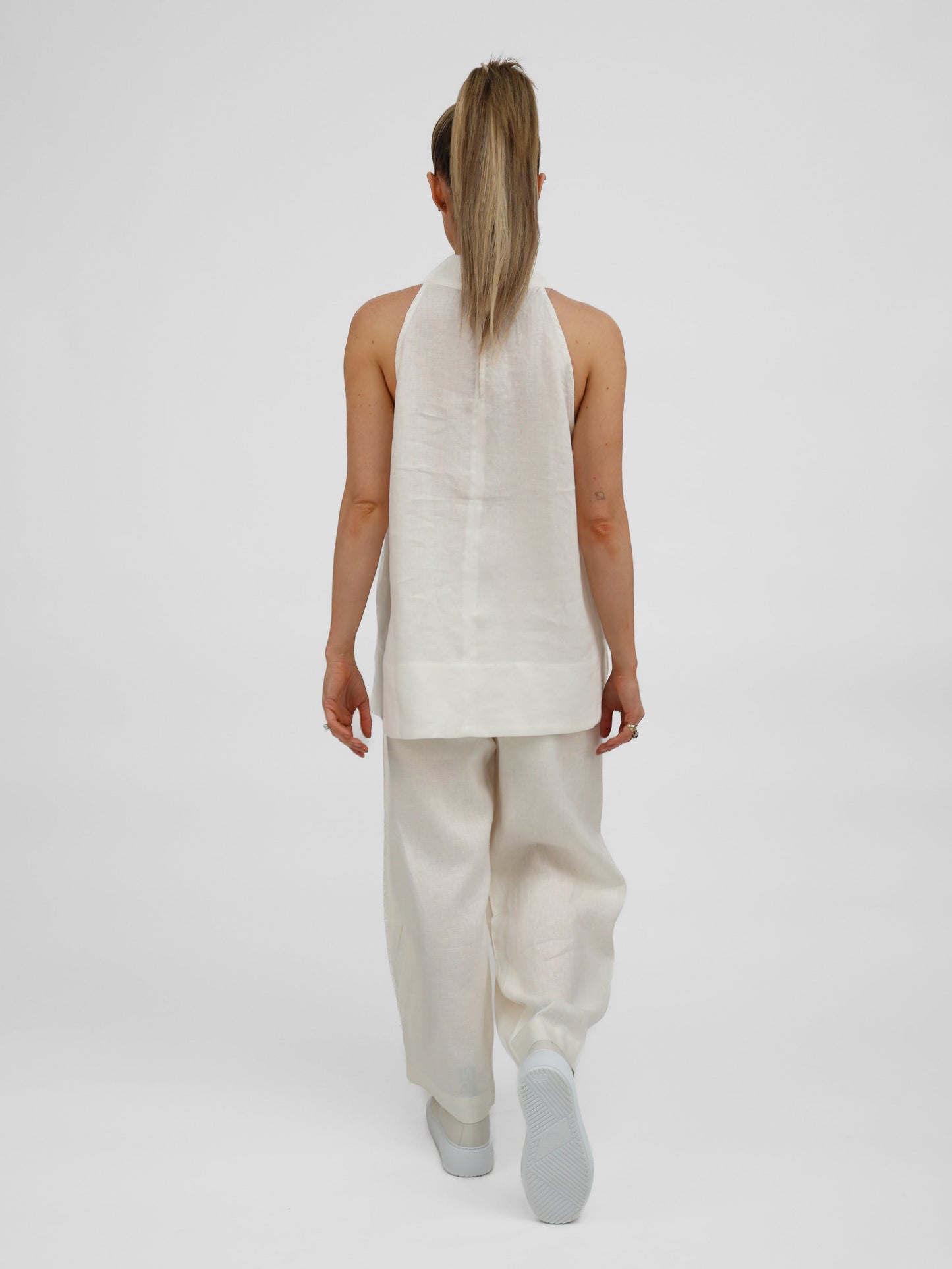 Lauren Racer Back Pure Linen Top - Rovela