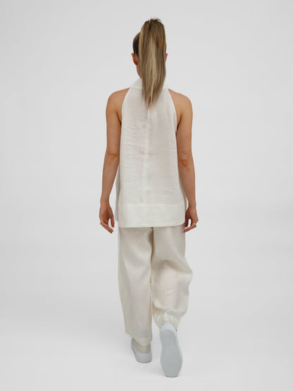 Lauren Racer Back Pure Linen Top - Rovela