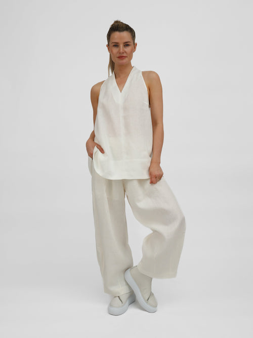 Lauren Racer Back Pure Linen Top - Rovela